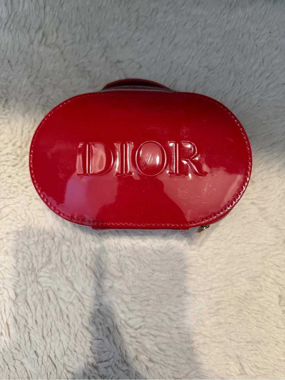 Dior Glossy Red Patent Leather Embossed Cosmetic Pouch